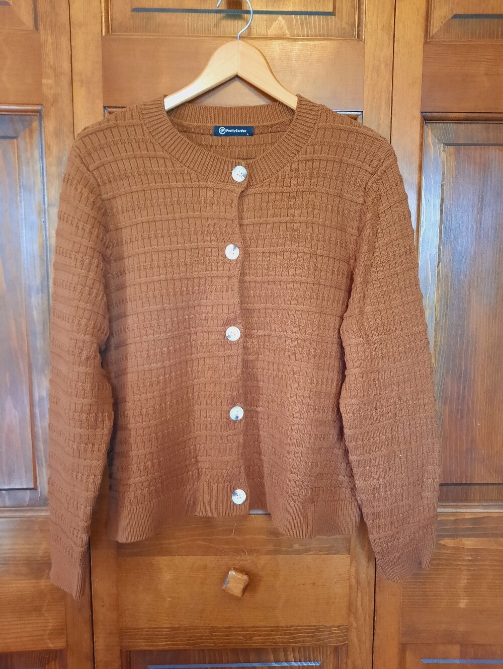 Pretty Garden 100% Cotton Brown Knit Textured Cardigan Sweater Size Large
